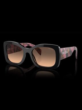 Prada Black Frame Sunglasses with Brown Gradient Lenses and Pink Temple Accent